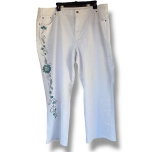 Diane Gilman Collection Womens 24W White Hand Embellished Rhinestone Denim Jeans